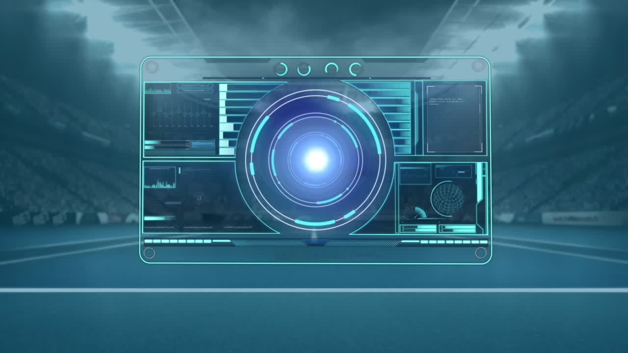 스포츠 경기장 위의 스 ⁇  스캐닝과 데이터 처리의 애니메이션