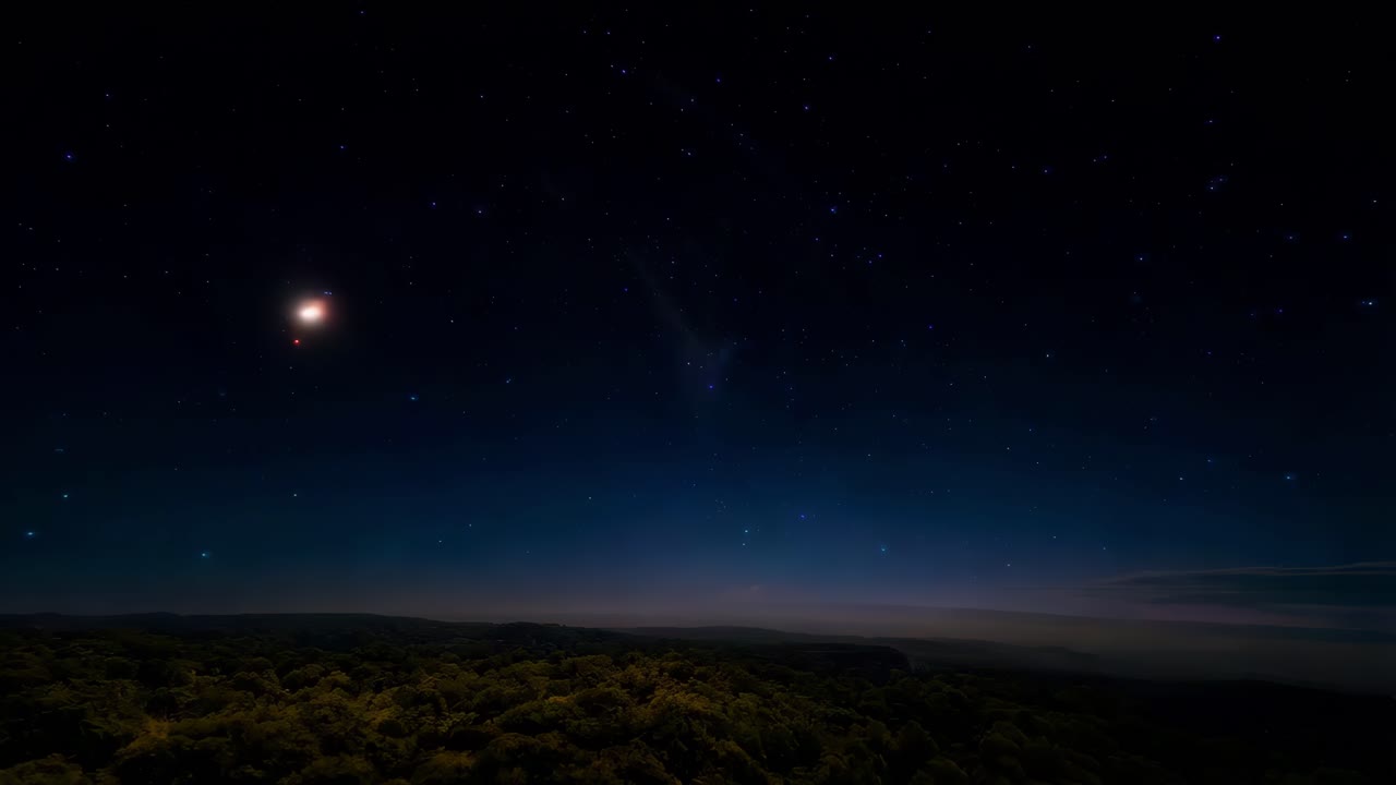 밤에는 숲 위에 있는 운석