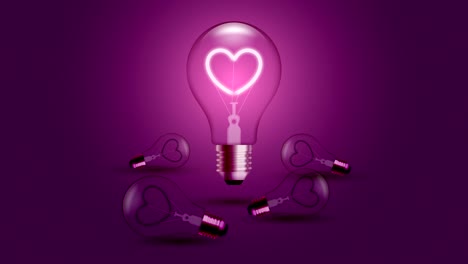 alfabeto interruptor de bombilla incandescente en el conjunto amor corazón latido movimiento concepto de valentín, ilustración resplandor aislado en fondo de gradiente rosa animación de bucle sin costuras 4k, con espacio de copia