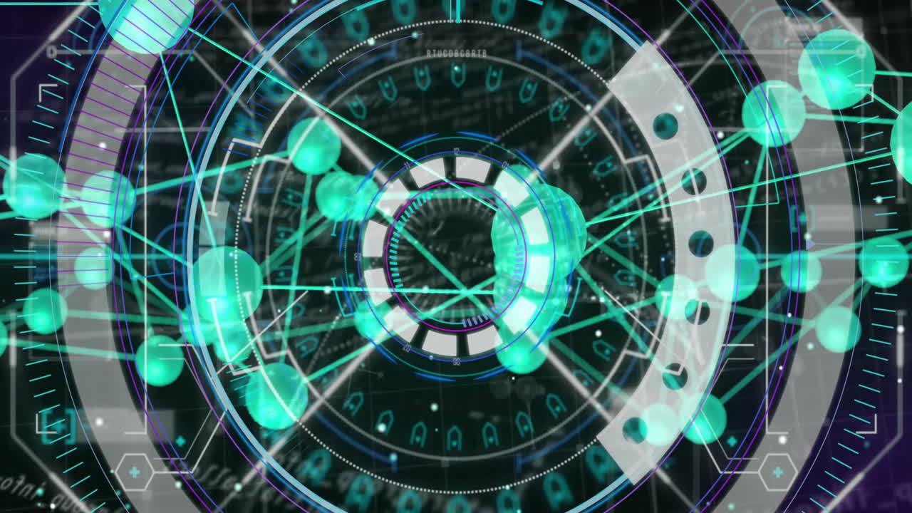 In school, animation of futuristic digital interface with glowing circles and lines