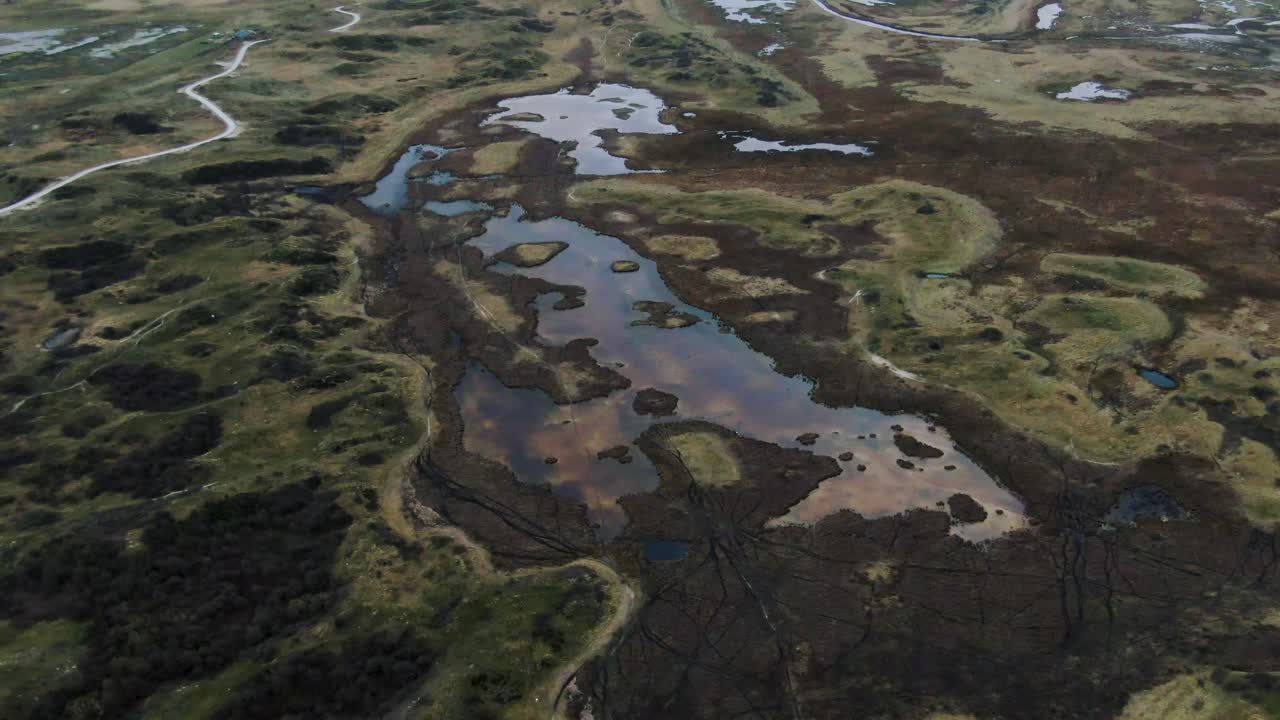 Tidal Creeks At National Park Near Waddensea Island Of Texel, North Holland, Netherlands. - Aerial Ascending Shot