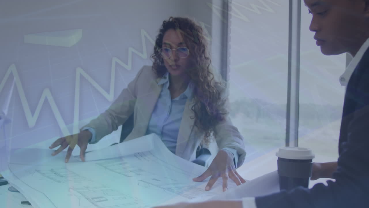 Animação de processamento de dados financeiros sobre pessoas de negócios