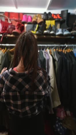 person browsing a clothing/thrift store closet