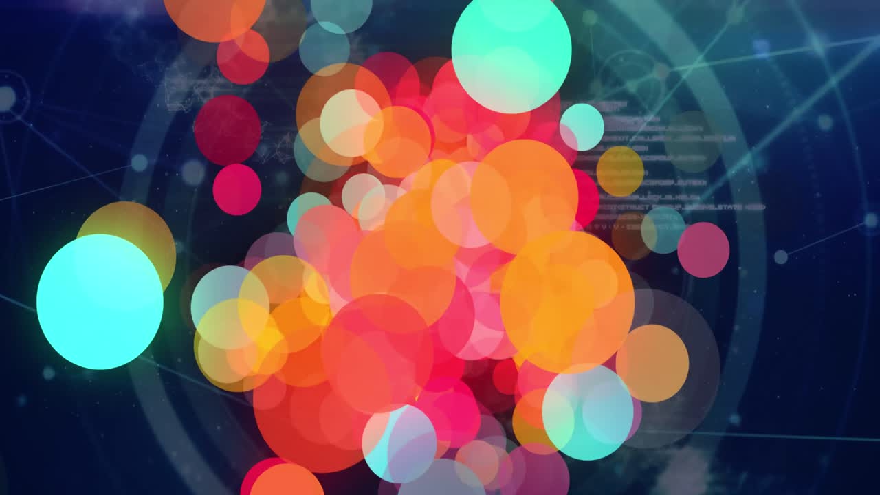 연결 네트워크와 데이터 처리를 통해 다채로운 빛의 점의 애니메이션