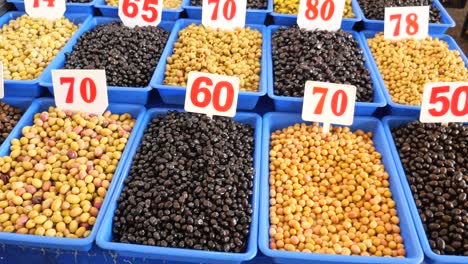 assorted olives at a market