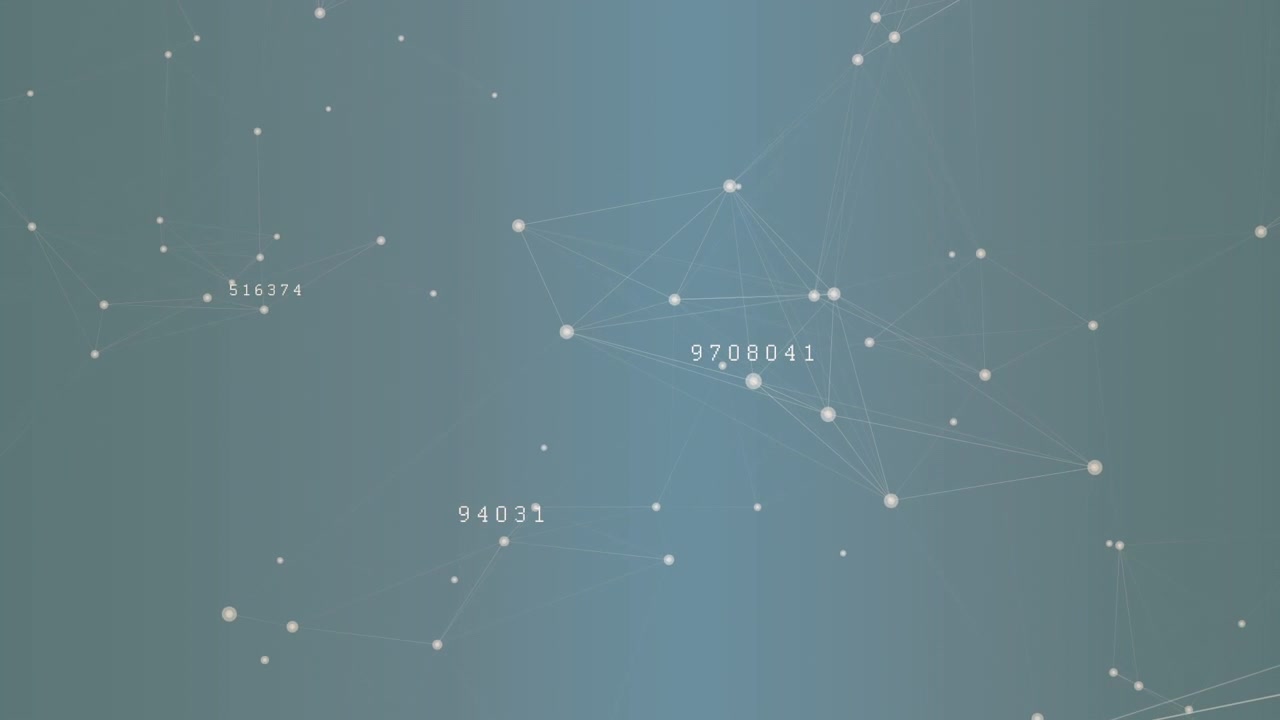 Animation of changing numbers and network of connections against blue gradient background