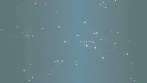 Animation of changing numbers and network of connections against blue gradient background