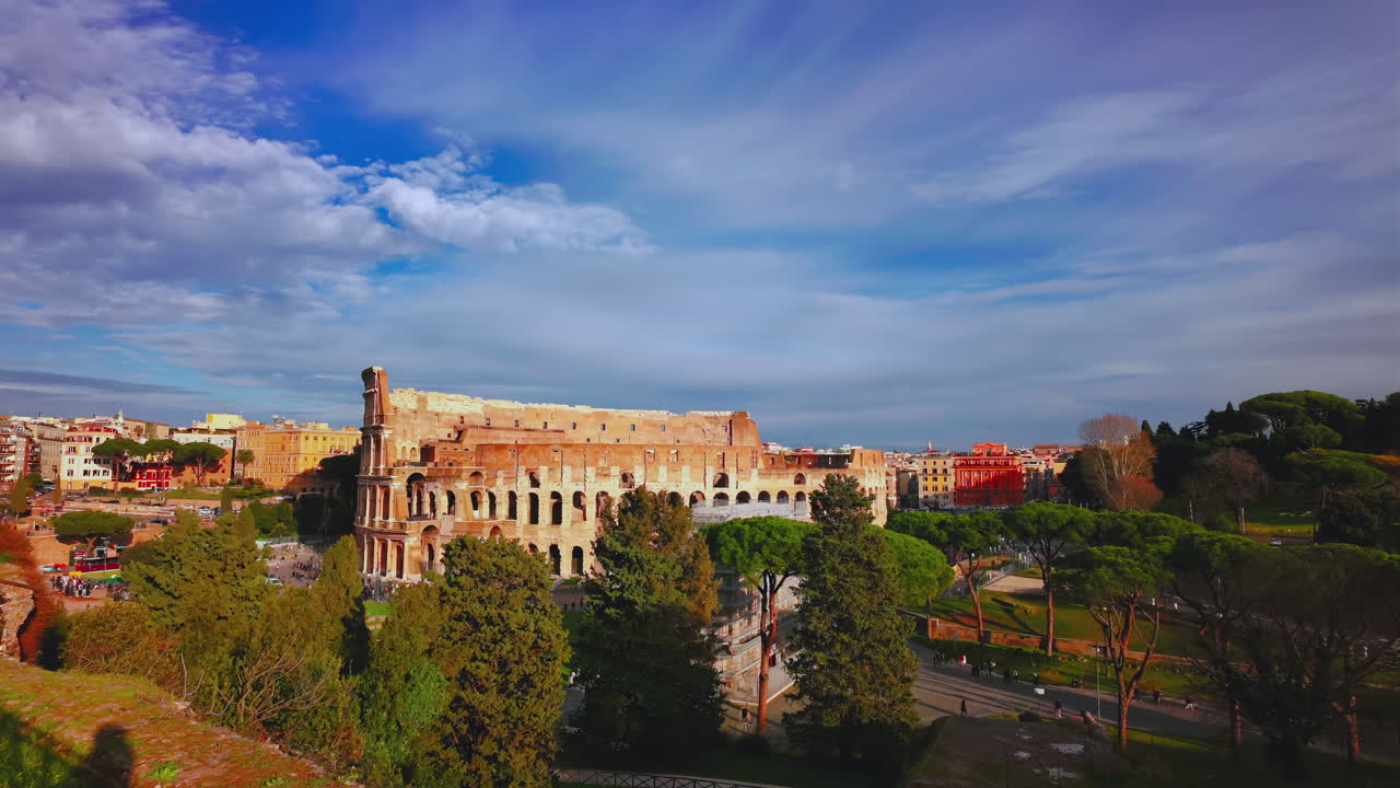 Colosseum timelapse, panorama from left to right, Rome, Italy