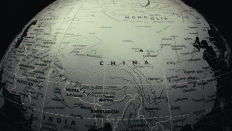 close-up of a world map, focusing on asia