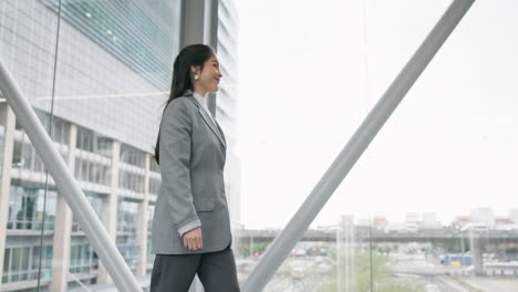 Woman,-walking-and-handshake-with-partner