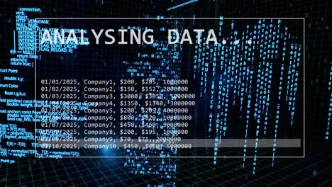 animación del procesamiento de datos financieros en el fondo de la pantalla.