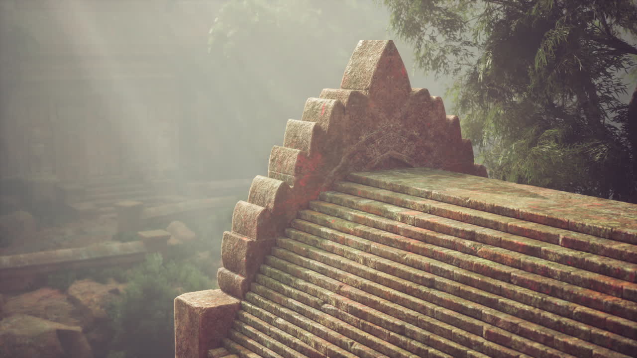 태양이 뜨는 베트남의 울창한 정글 속에 숨겨진 고대 사원 유적