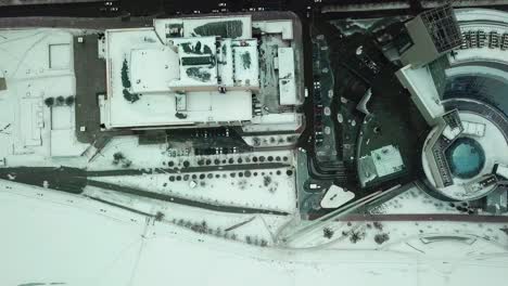 snowy cityscape aerial view