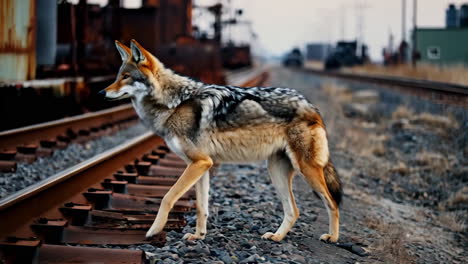 coyote on train tracks