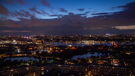 Copenhagen-Skyline-Timelapse-at-Sunset,-Denmark