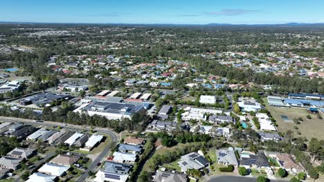 Drone-pull-away-tracking-shot-of-Narangba-Brisbane-Queensland-Suburb