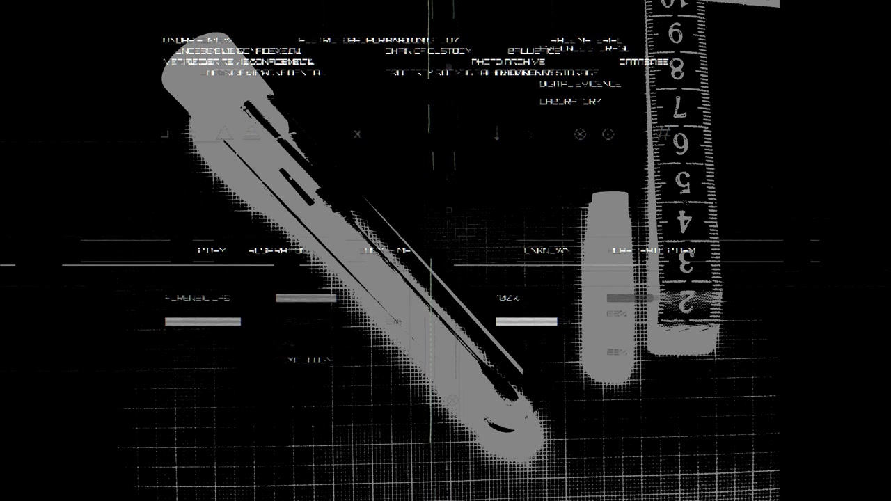 A monochromatic corrupted forensic terminal displaying cyber glitch data decryption protocols, focusing on abstract visual tools, measurements, and scrambled data feeds.