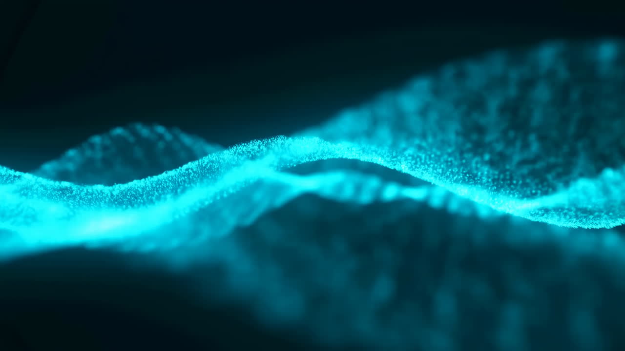 Abstract Digital Wave of Glowing Blue Particles
