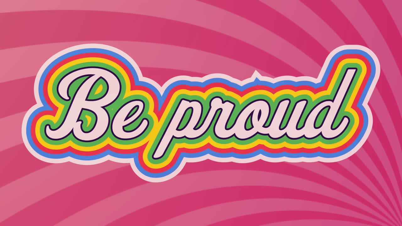 분홍색 배경에 매 없는 패턴으로 반사선 위에 자랑스러운 텍스트 배너의 애니메이션