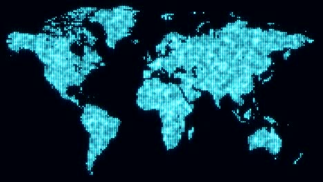 digital blue world map in flickering dots.