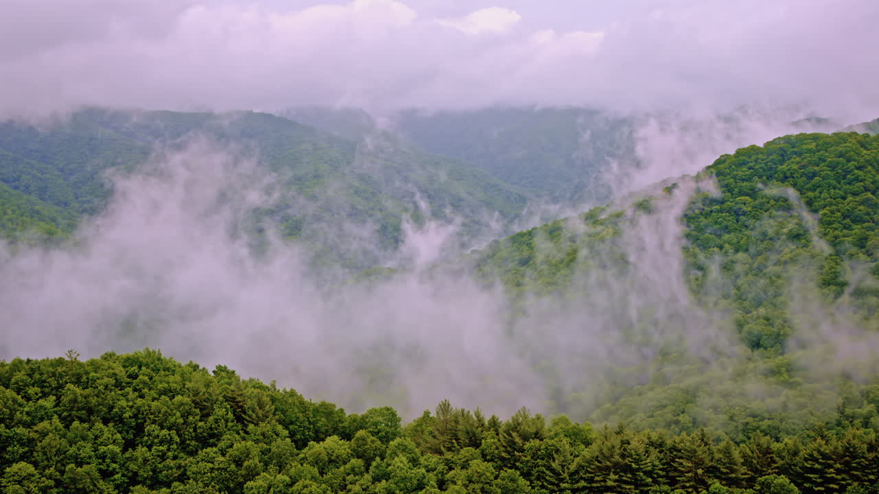 Haunting aerial footage of the Smoky Mountains in dense mist