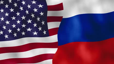 american and russian flags waving in wind