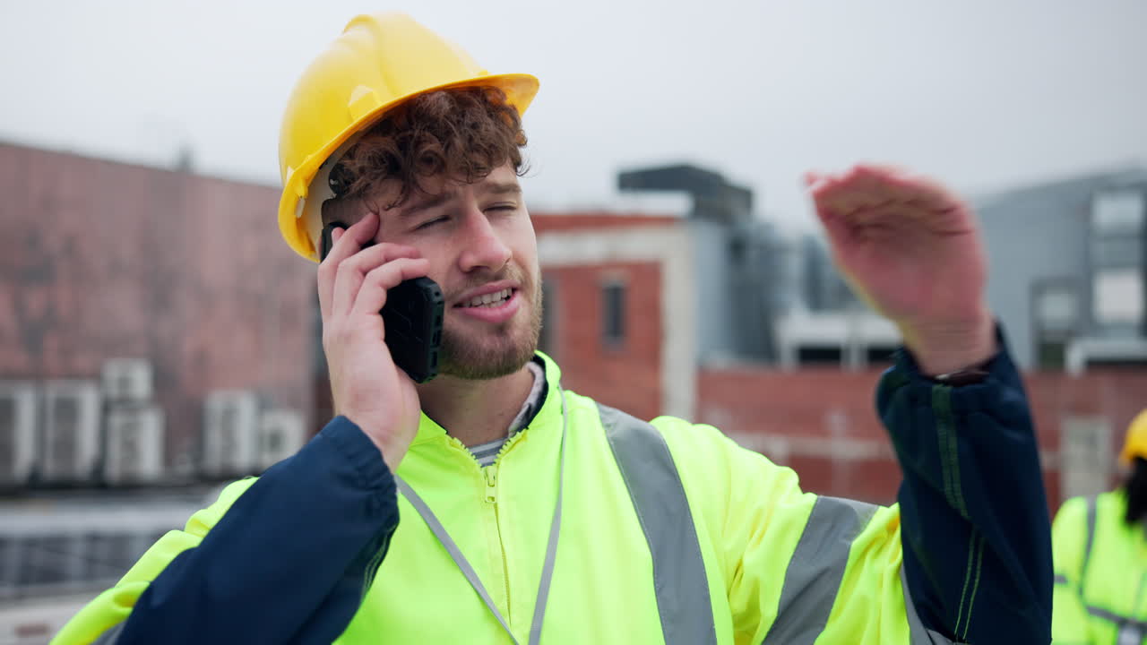 Construction worker on a phone