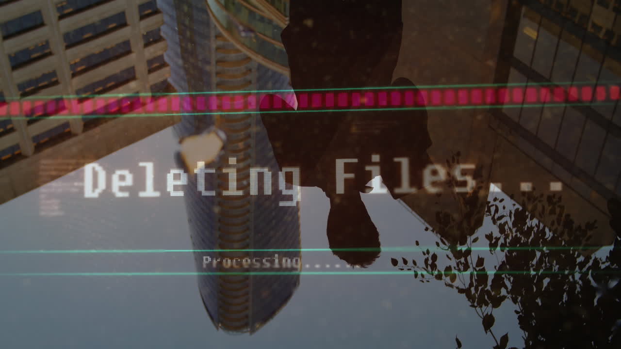 Animation of data processing over businessman using tablet