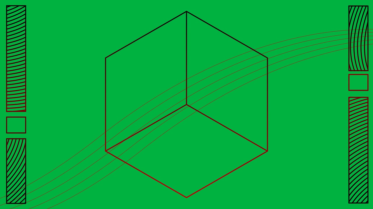 Contorno rosso di una forma di cubo geometrico 3D che si muove e ruota