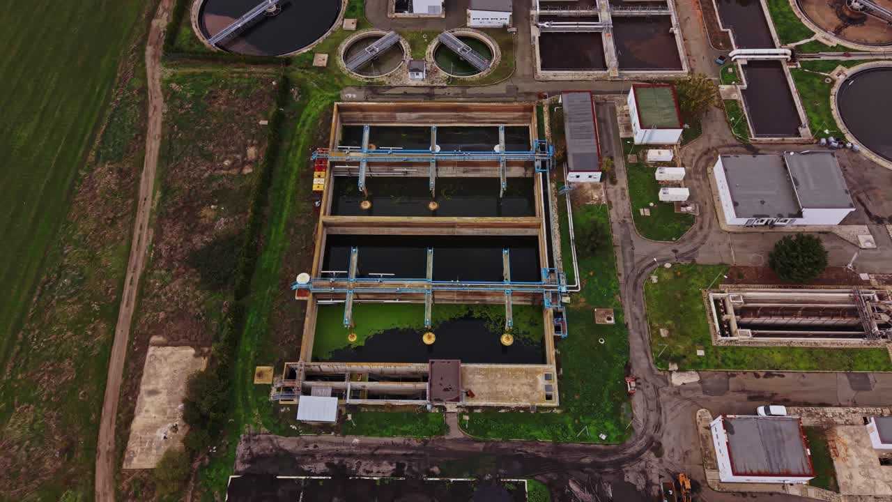Water treatment facility in operation near urban area