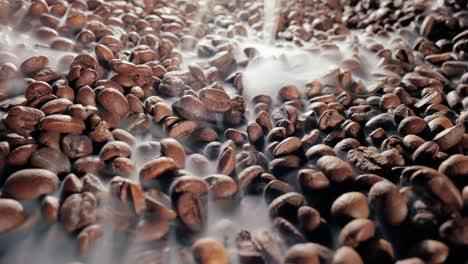 roasted coffee beans with smoke