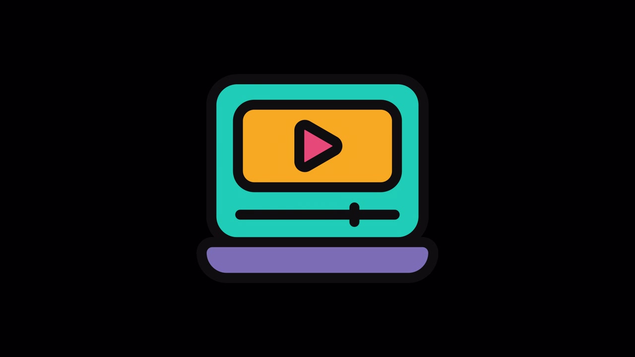 Animated Retro Computer Monitor Icon with Play and Pause Buttons