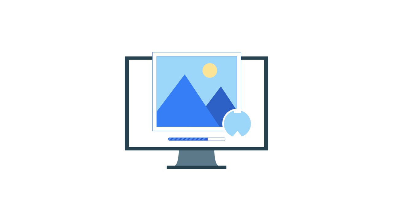 Animated Image Upload Process on Computer Monitor Screen