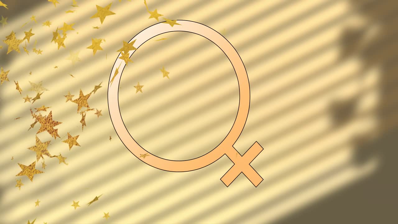 벽에 있는 그림자 위에서 노래하는 여자의 위에 떨어지는 별들의 애니메이션