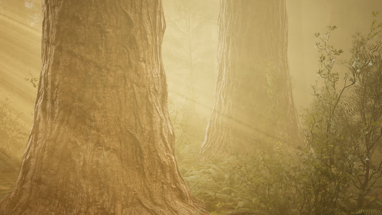 autumn forest and trees in morning fog