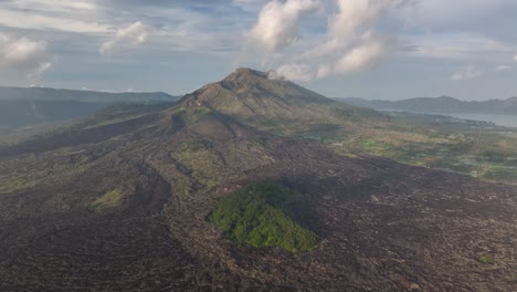 beautiful aerial view of mount batur and scenic volcanic landscape of bali, indonesia.