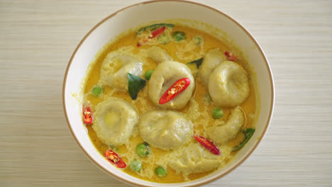 green curry soup with fish ball - thai food style