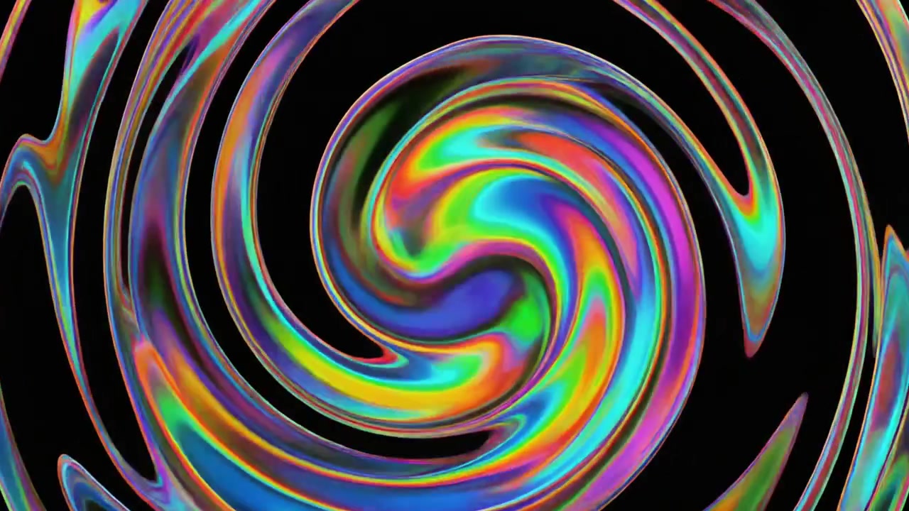 Abstract Iridescent Liquid Swirl Animation on Black Background