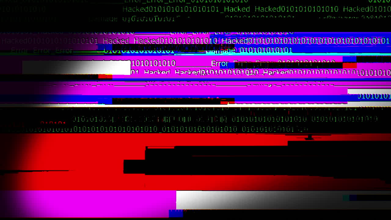 Digital Glitch Error with Hacked Text and Binary Code