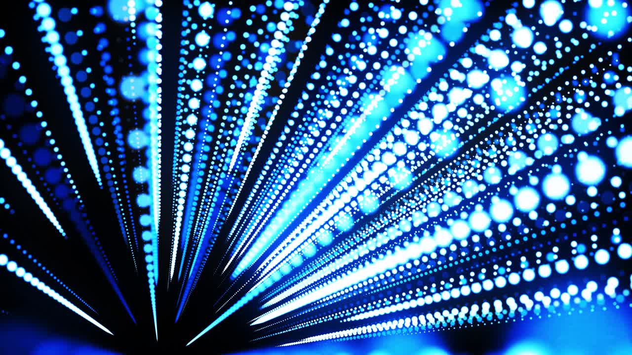fondo de bucle 3d abstracto con partículas brillantes alineadas en filas en el espacio 3d. bucle vj festivo con partículas azules y cámara animada suave. fondo de diseño de movimiento