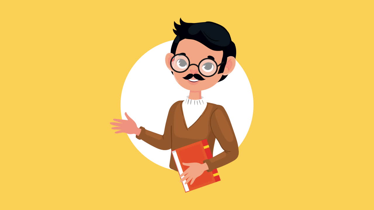 male teacher with book character animation