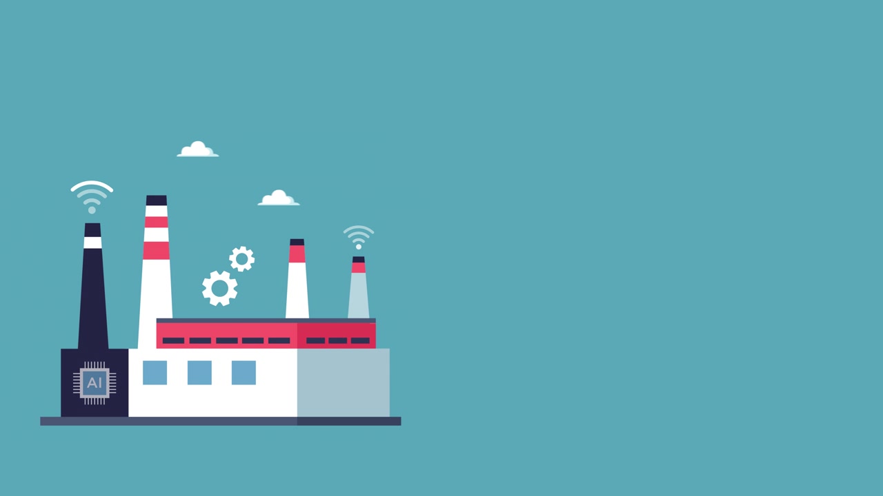 Animated Smart Factory with AI Chip, Gears, and Wi-Fi Signals | Premium ...