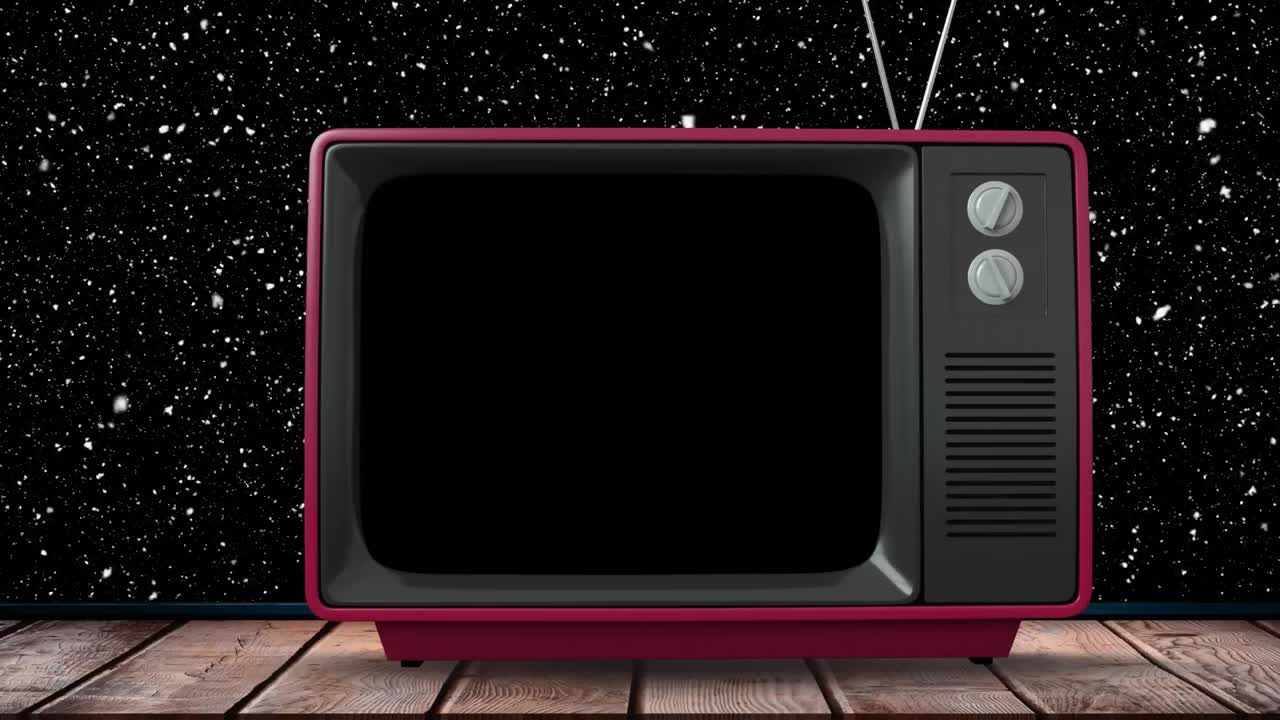 검은 배경에 복사 공간과 함께 tv 위에 떨어지는 눈의 애니메이션