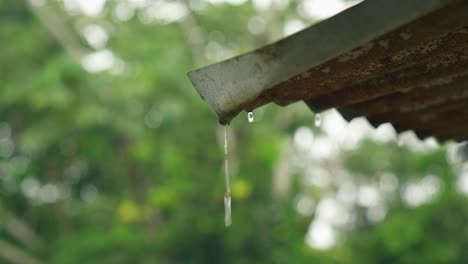 rain dripping off of rusty corrugated metal roofing