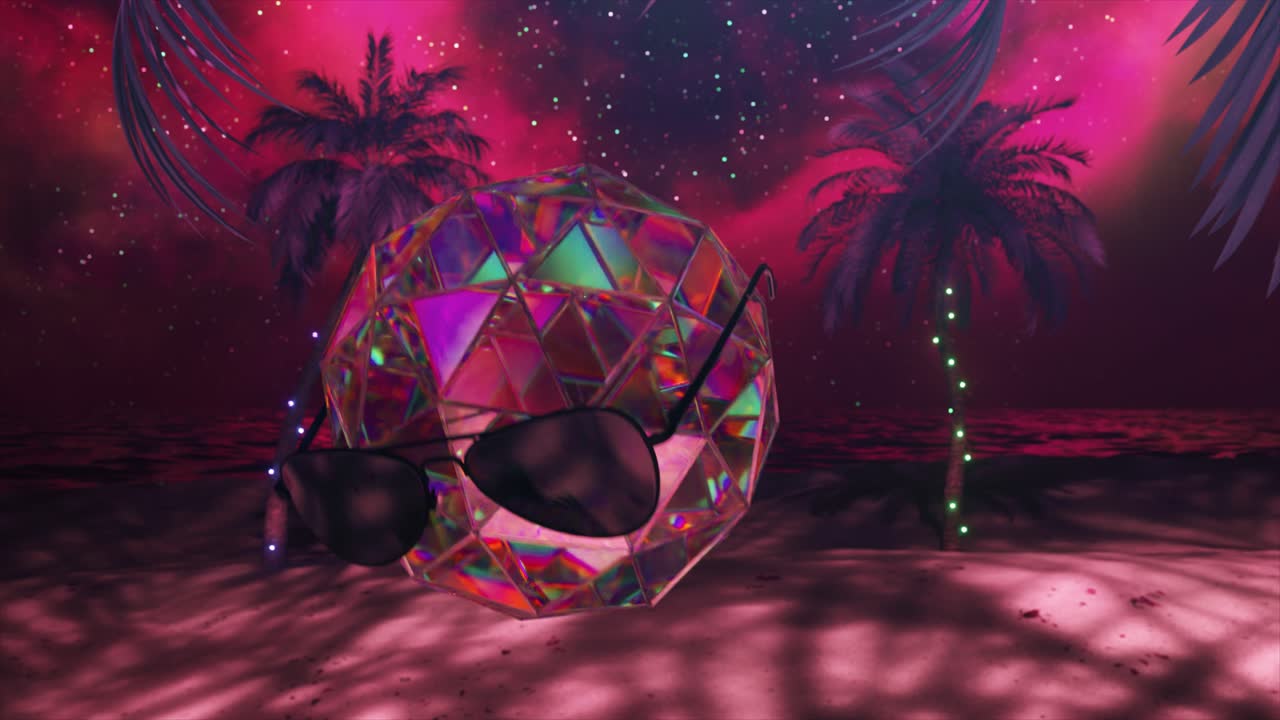 밤 에 열대 해변 에서 디스코 공