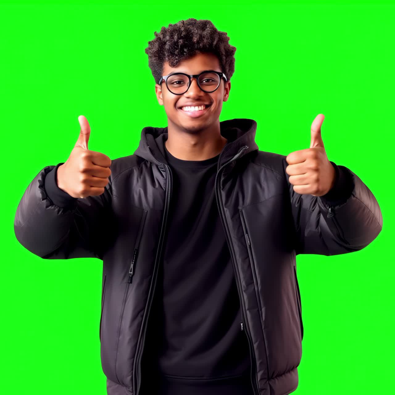 Happy African American student animation, transparent 4K video, green screen