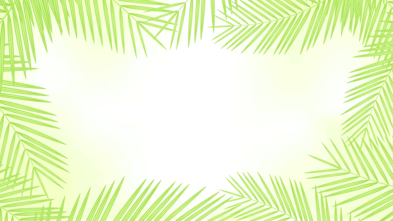 hojas de palma de coco marco moviéndose por el viento bucle y copiar animación espacial 4k en fondo verde borroso con canal alfa