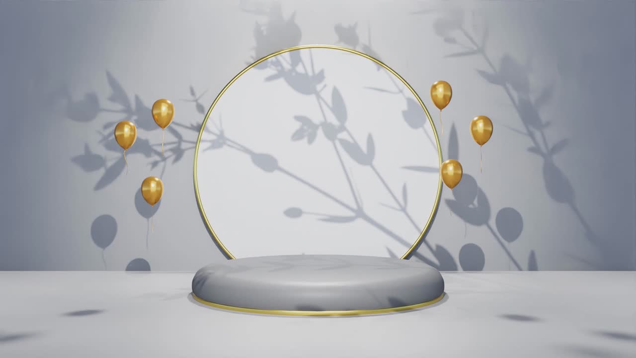 회색 배경에 부드러운 바람에 의해 움직이는 나무 그늘로 장신구와 럭셔리 품목을 위한 제품 디스플레이의 수직 전자 상거래 온라인 상점 판매