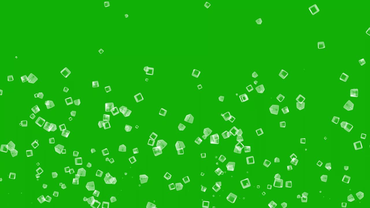 녹색 화면 배경으로 상승하는 투명한 큐브 모션 그래픽