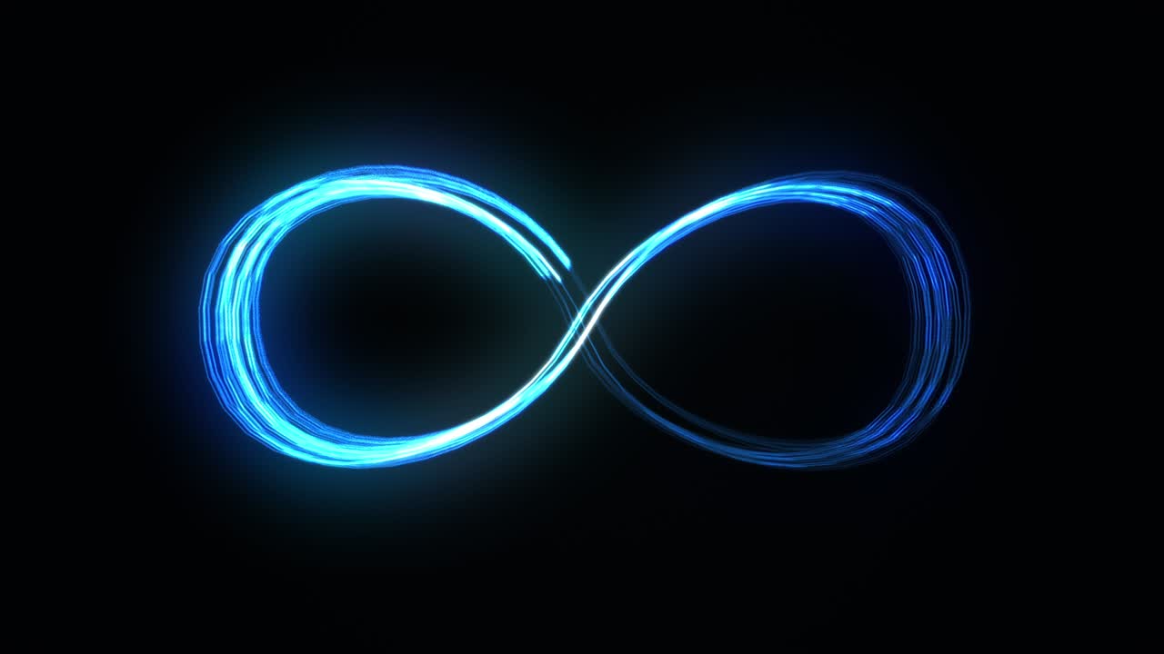 4k bucle infinito infinito o infinito líneas de velocidad rápida tecnología de fondo. símbolo infinito múltiples líneas brillantes signos infinitos en fondo negro.